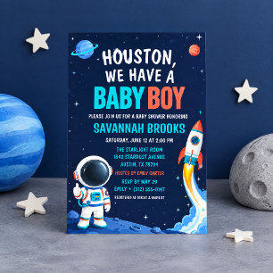 Convite Chamada de Houston Temos um Bebê Menino Chuveiro E