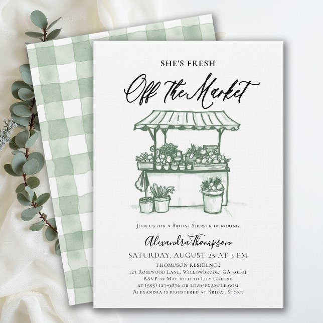 Convite Chamada de Noiva de Caligrafia Fresca do Mercado (fresh off the market bridal shower invitation farmers stand hand drawn modern calligraphy)