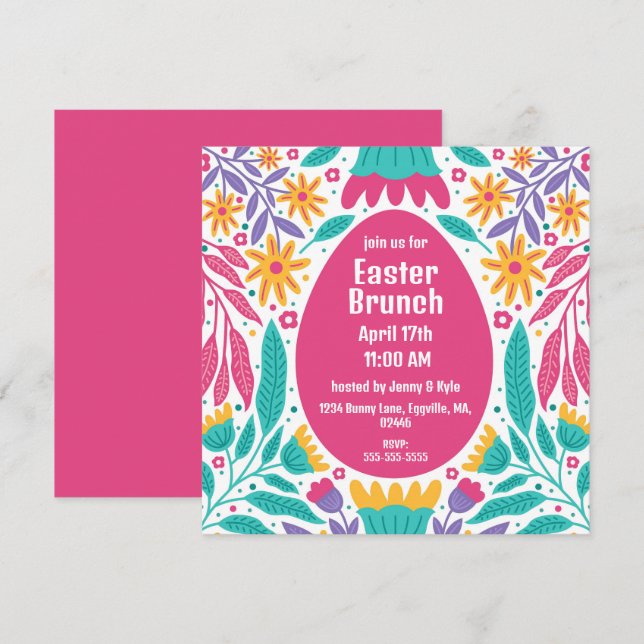 Convite Chamada de Páscoa das Flores de Arte Folha (Frente/Verso)