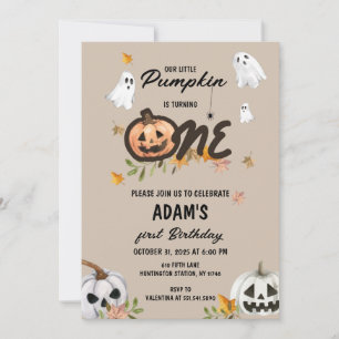 Convite Chamada de Primeiro Aniversário de Abóbora Spooky