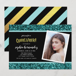 Convite Chamada de Quinceanera com Glitter Teal