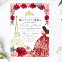 Chamada De Quinceanera Floral Burgundy Blush, Verm