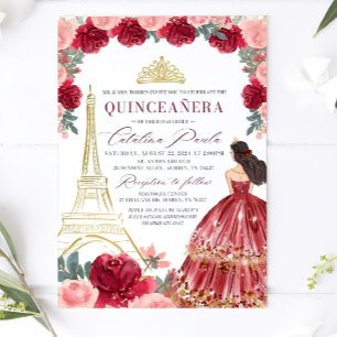 Convite Chamada De Quinceanera Floral Burgundy Blush, Verm