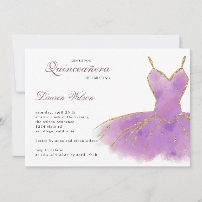 Convite Chamada de Quinceanera Glitter Roxo (Frente)
