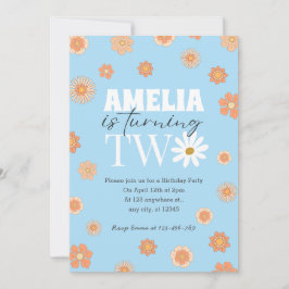 Convite Chamada de segundo aniversário Sky Blue Daisy