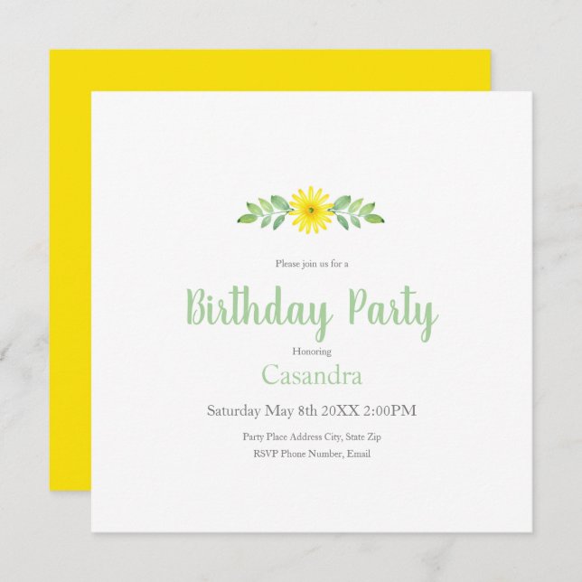 Convite Chamada de Swag Floral com Aquarela Amarela (Frente/Verso)