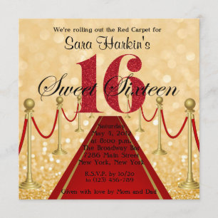 Convite Chamada Glitter Red Carpet Hollywood Sweet 16