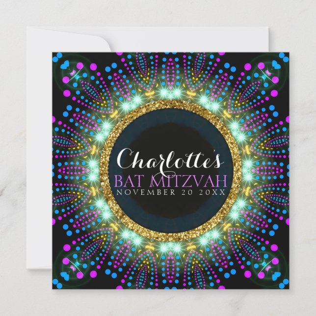 Convite Chamada Groovy Blacklight Bat Mitzvah (Frente)