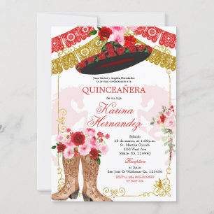Convite Chamada Mexicana Red e Dourada Girl Mis Quince