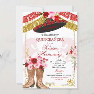 Convite Chamada Mexicana Red e Dourada Girl Mis Quince
