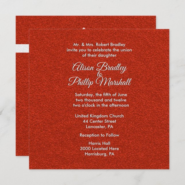 Convite Chamada para Casamento de Arcos e Largura Vermelha (Frente/Verso)