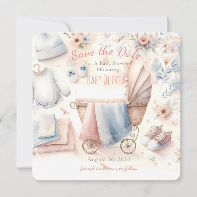 Convite Chamada Para Chuvinha de Bebê Pastel Salve A Data (Frente)