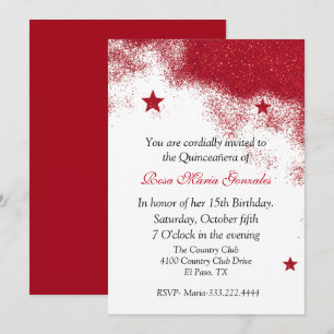 Convite Chamada Red Glitter Quinceañera