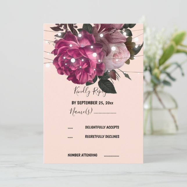 Convite chamada RSVP de flor de Borgonha (Em pé/Frente)