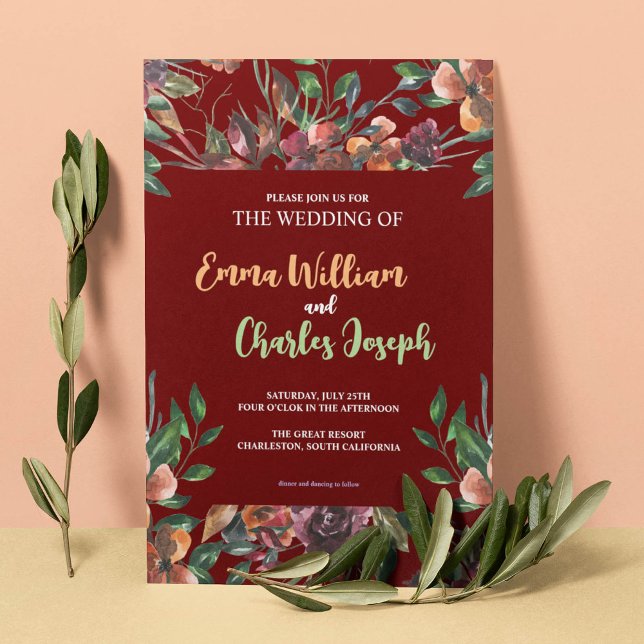 Convite Chamada Tema de Casamento de Flores Selvagens Escu (Criador carregado)