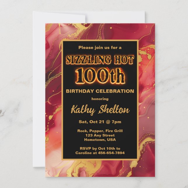 Convite Chamada Vermelha e Dourada Quente 100º Aniversário (Frente)