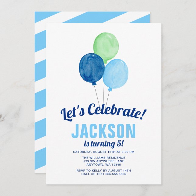 Convite Chamadas de Aniversário do Garoto dos Balões de Ág (Frente/Verso)