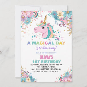 Convite Chamadas de Aniversário do Unicorn Floral Glitter