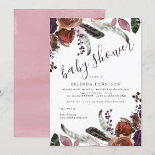 Convite Chamadas de Bebê   Autumn Plum Botânico