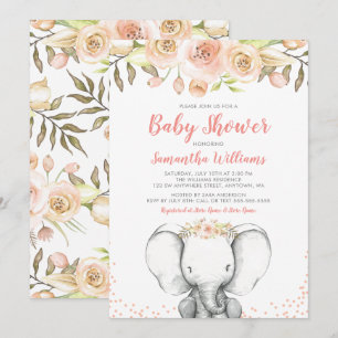 Convite Chamadas de Bebê-Bebê de Elefante de Aquarela