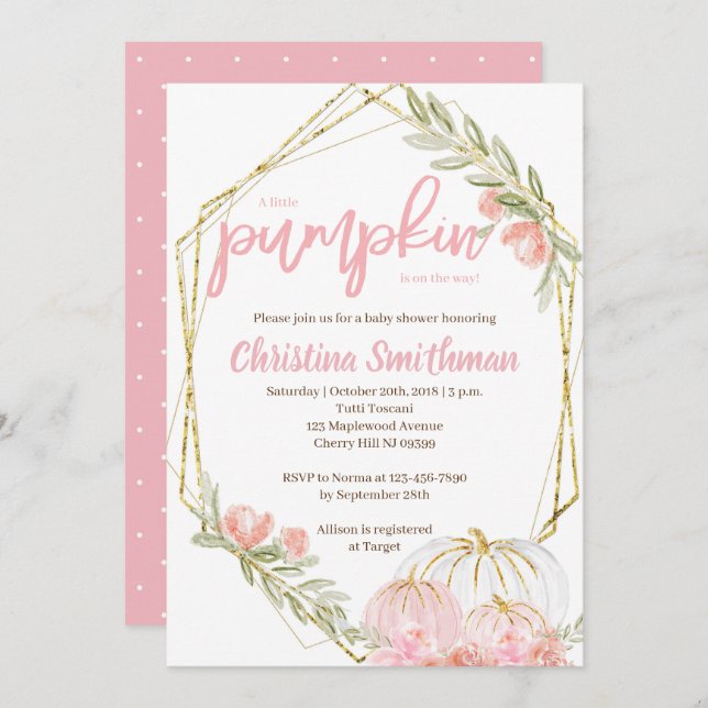 Convite Chamadas De Bebê De Abóbora Para Garota (Frente/Verso)