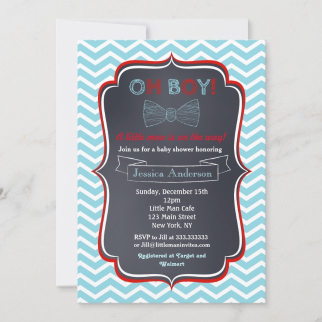 Convite Chamadas de Bebê do Pequeno Homem Bowtie (Frente)