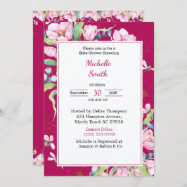 Convite Chamadas De Bebê Floral Rosa-Rosa Turva