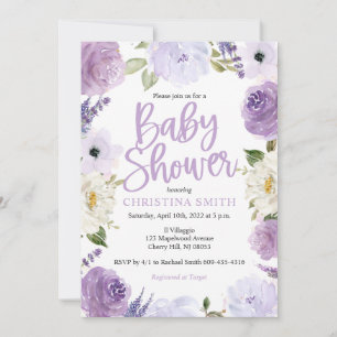 Convite Chamadas De Bebê Floral Roxo