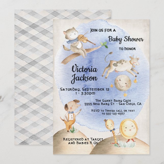 Convite Chamadas de bebê Rhyme (Frente/Verso)