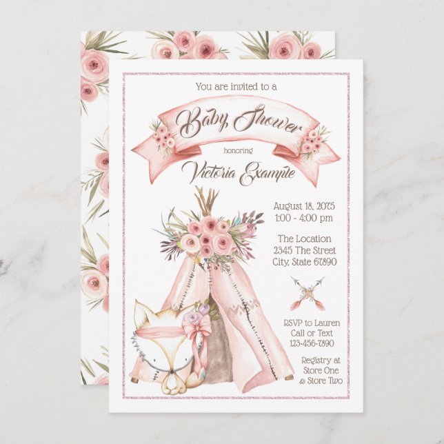 Convite Chamadas de Bebê Tribal para Raposa Tee (Frente/Verso)