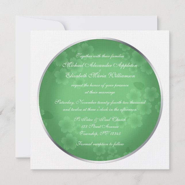 Convite Chamadas de Casamento Verde da Marca D'Água Floral (Frente)