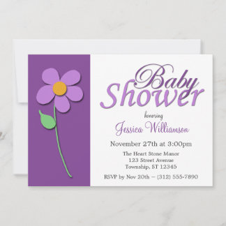 Convite Chamadas de Chuva de Bebês com Flor Roxo