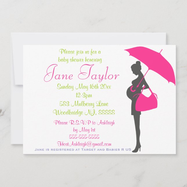 Convite Chamadas de Chuveiro de Bebês de Silhueta Magenta (Frente)