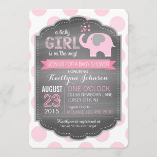 Convite Chamadas de elefante rosa e de bebê dots