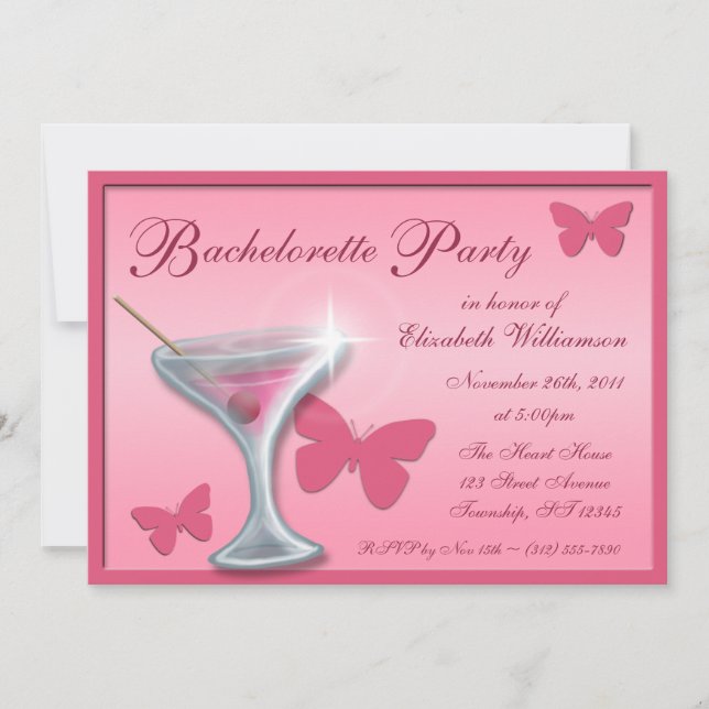 Convite Chamadas de Festa de solteira Butterfly Martini (Frente)