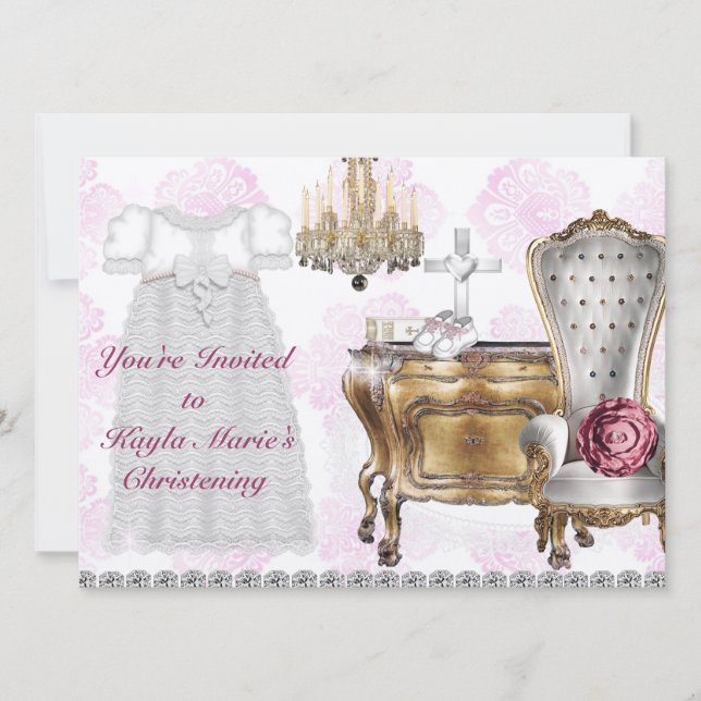 Convite Chamadas de Garotas Vintage Christening (Frente)