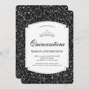 Convite Chamadas de Quinceañera com Glitter Preto