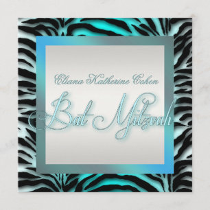 Convite Chamadas de Teal Blue Zebra Bat Mitzvah