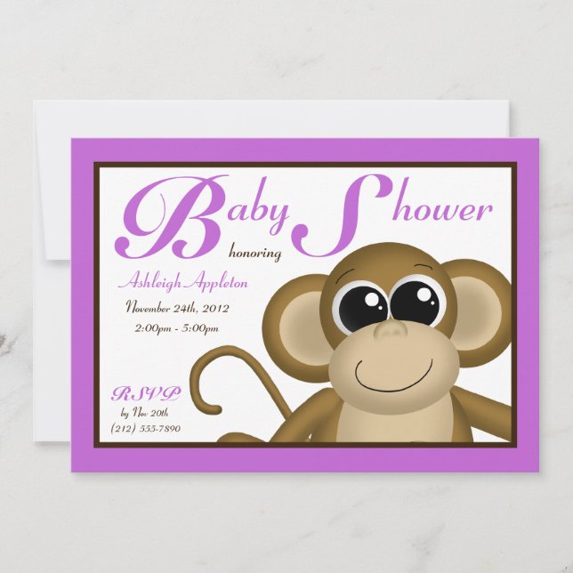 Convite Chamadas para bebê roxo de macaco giro (Frente)