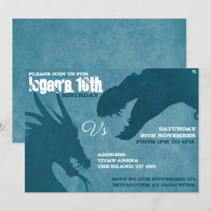 Convite Chamadas Silhueta Bllue Dragon Vs T-Rex