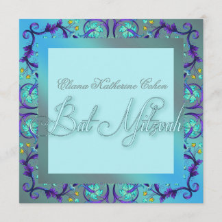 Convite Chamadas Teal Blue Bat Mitzvah