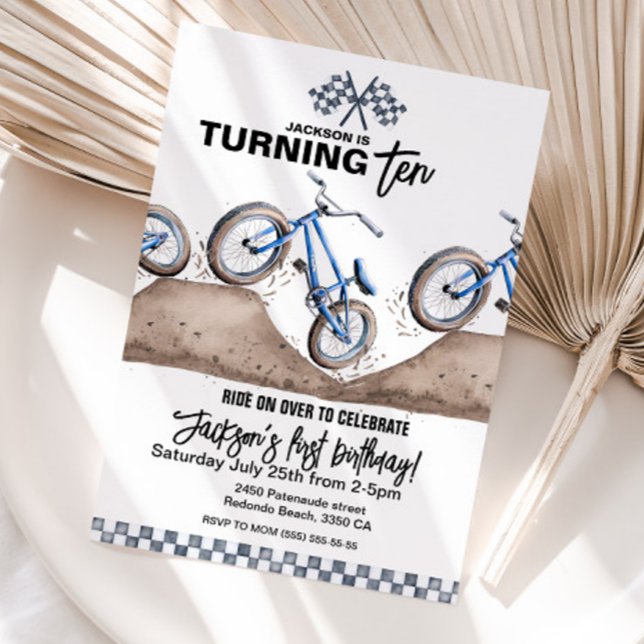 Convite Chamado de aniversário de bicicleta Blue BMX (Blue BMX Bike Birthday invitation. Any age)