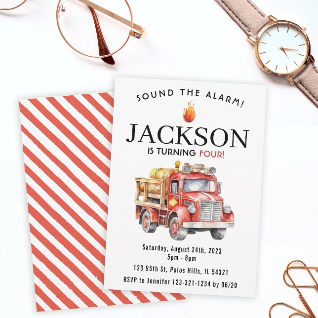 Convite Chamado de aniversário de bombeiro vermelho (Criador carregado)