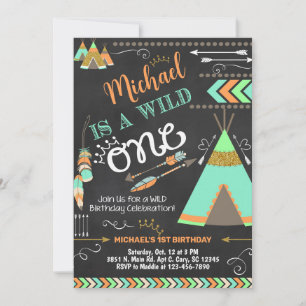 Convite Chamado de primeiro aniversario do Teepee Wild One