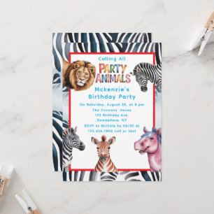 Convite Chamando a Festa de aniversário de todos os animai
