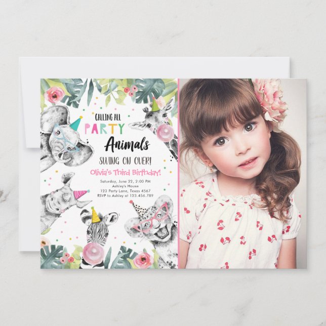 Convite Chamando A Garota De Todos Os Animais De Festas Sa (Frente)