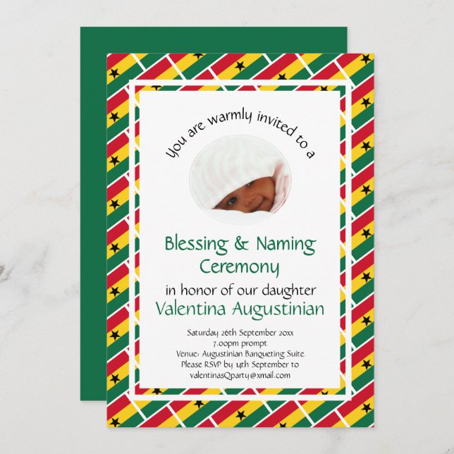 Convite CHAMANDO CEREMONIA BÊNITA | Bandeira Gana | Foto (Frente/Verso)