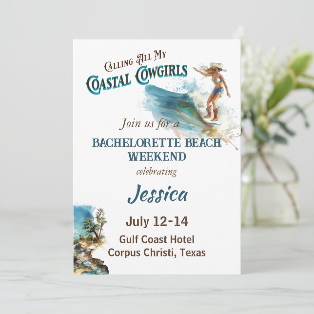 Convite Chamando toda a minha Festa de solteira costeira d (Em pé/Frente)