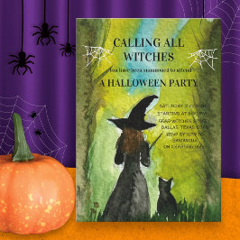 Convite Chamando Todas as Bruxas Gato Preto Halloween Sini