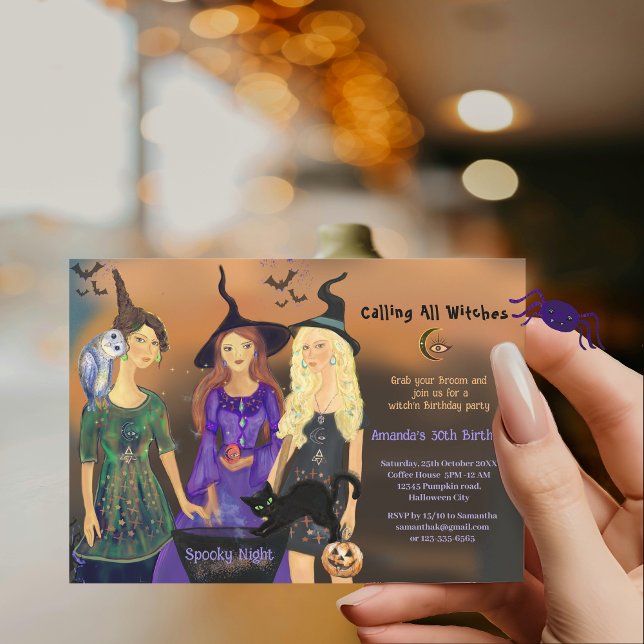 Convite Chamando todas as bruxas para o aniversário do Dia (Calling All Witches Halloween Party Birthday Invitation)